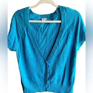 Mossimo Size XL Turquoise V Neck Short Sleeve Cardigan